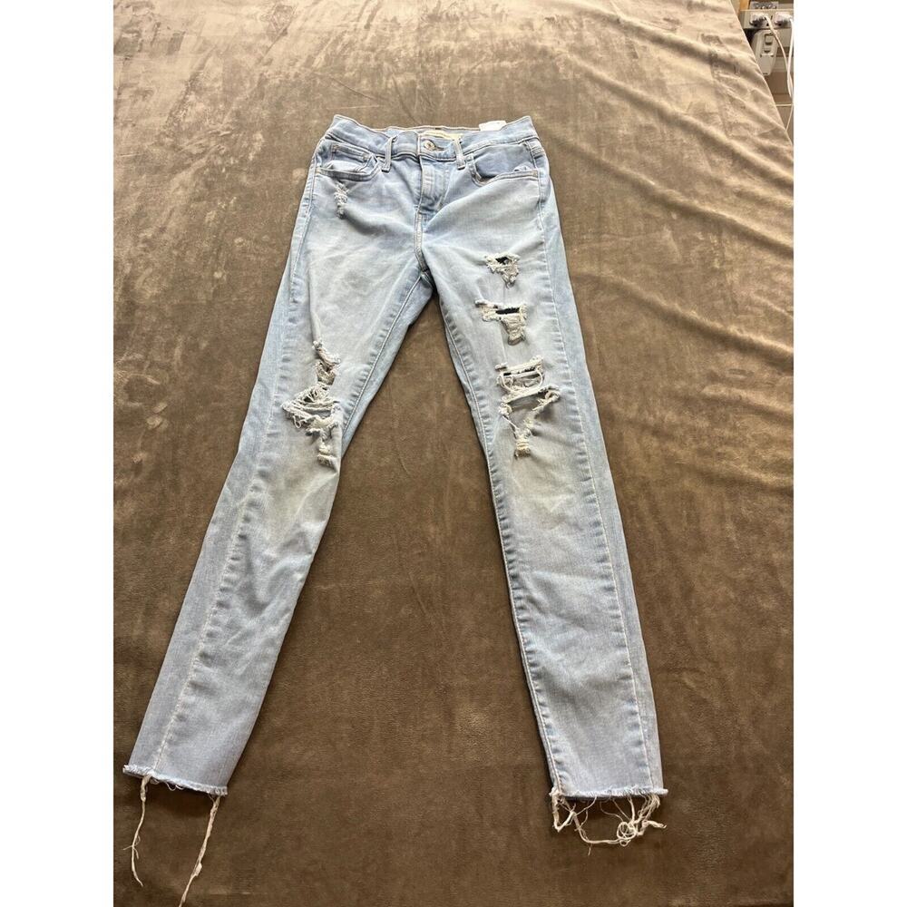 Levi's 720 High Rise Super Skinny Distressed Blue Stretch Jeans Size 25x24
